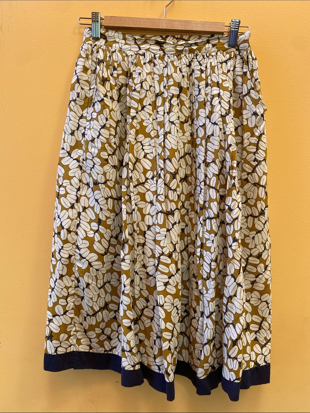 Size S Floral Print Midi Skirt - Mustard White